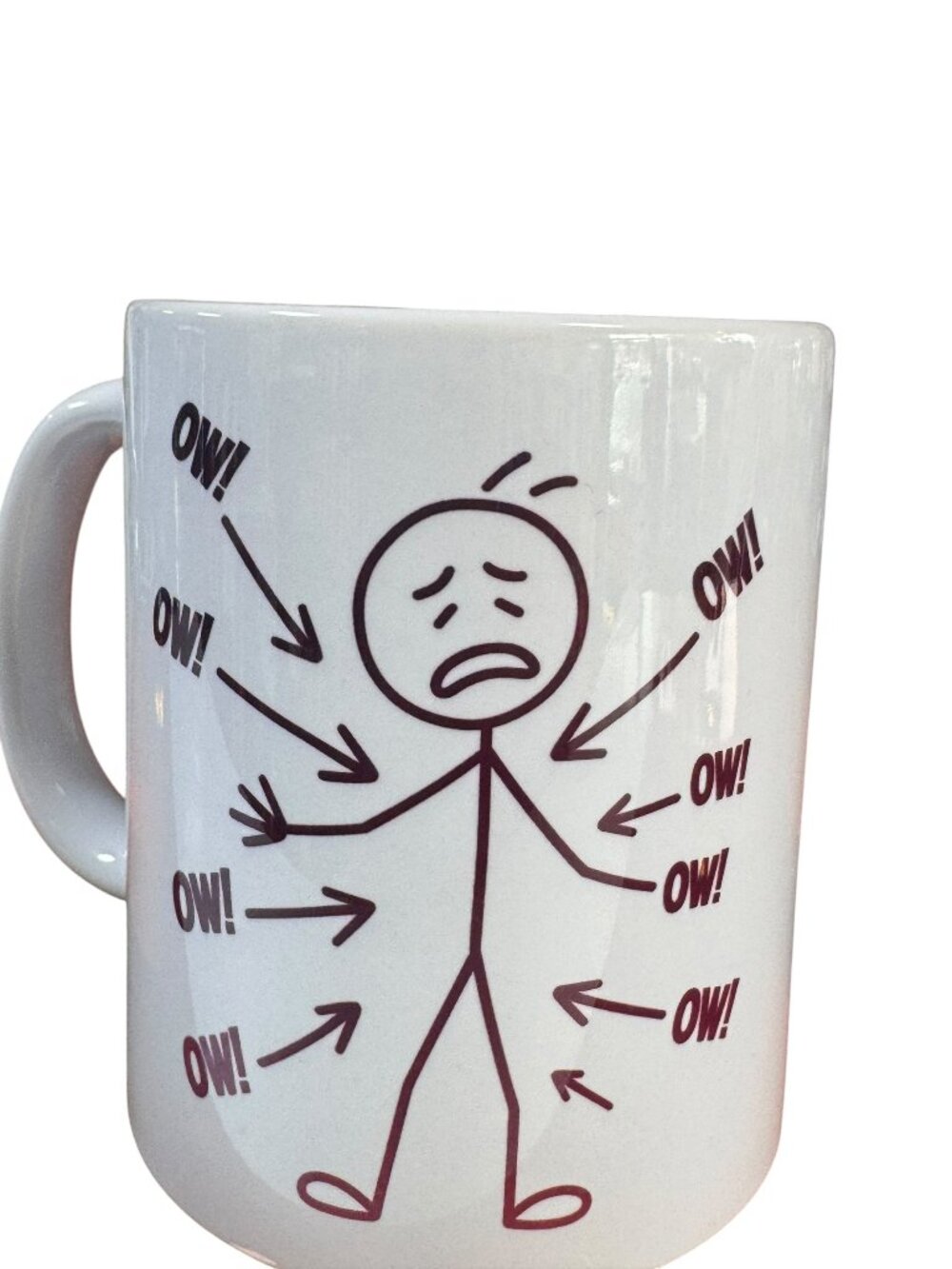 Funny Stick Figure OW! Ceramic Coffee Mug, White, 11 oz, Novelty Humor Gift